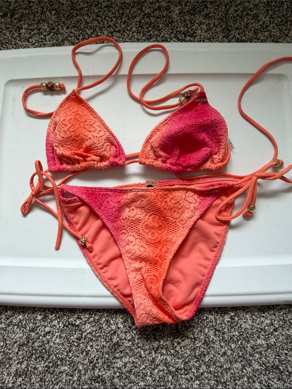 Roxy Lace Ombre Triangle Bikini - Coral & Pink